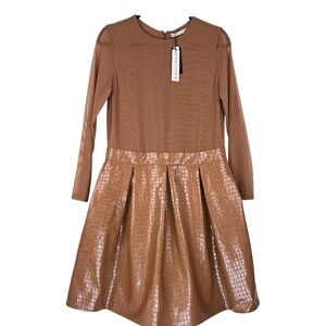 ALICE + OLIVIA Chara Vegan Leather Croc Embossed Mini Dress, Camel, Size 14, NWT
